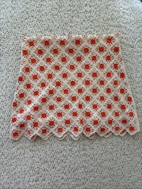 Mango Crochet Daisy Mini Skirt in Orange and Cream